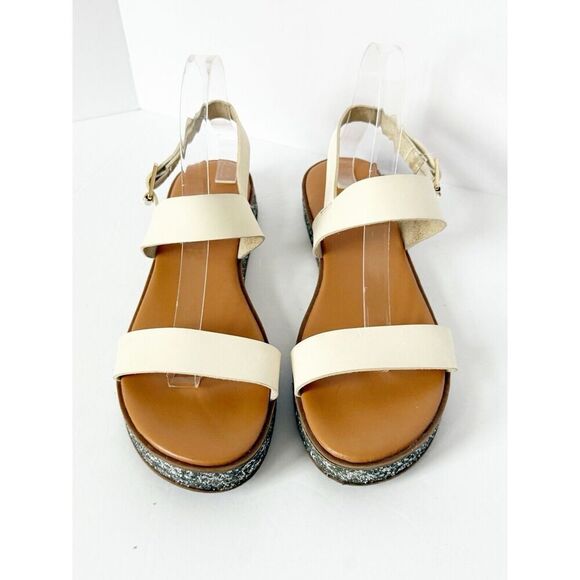 J Crew Flatform Sandals White And Glitter Ankle Strap Vintage Champagne 9.5 - Picture 6 of 16
